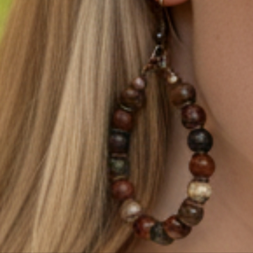 Multicolor Natural Jasper Stone Hoop Earrings - Women Jewelry #410 - Picture 3 of 4